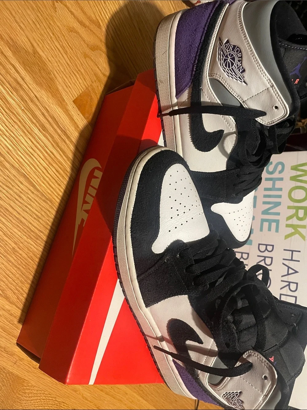Men High-Top Jordan 1’s Basketball Sneakers - Black & White & Purple